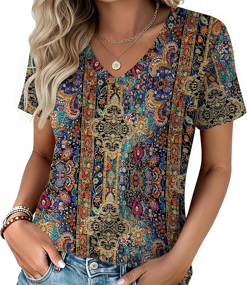 Zeagoo Womens Tops Summer Casual Short Sleeve Tshirts Business Basic Spring V-Neck Shirts Outfits... | Amazon (US)