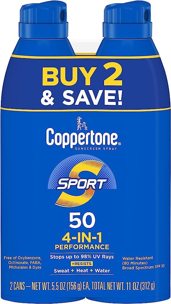 Coppertone SPORT Sunscreen Spray SPF 50, Water Resistant Spray Sunscreen, Broad Spectrum SPF 50 S... | Amazon (US)