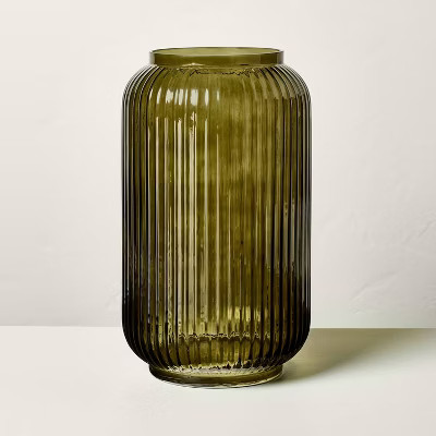 12" Tinted Glass Ribbed Jug Vase Olive Green - Hearth & Hand™ with Magnolia: Farmhouse Tabletop Decor, Watertight | Target