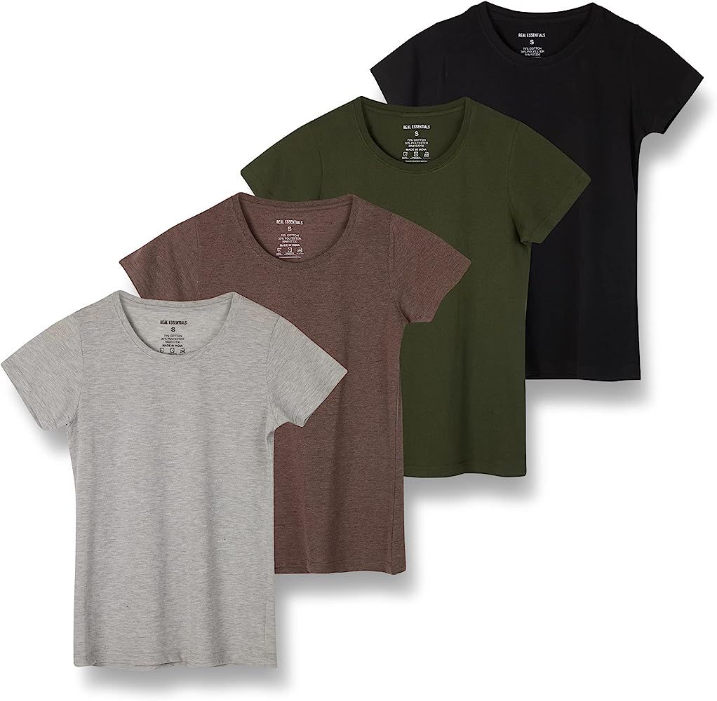 Women's 4-Pack Classic-Fit Cotton Short-Sleeve Scoop Crew Neck T-Shirt (Available in Plus Size) | Amazon (US)
