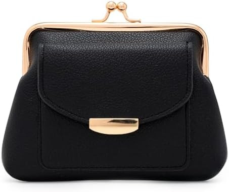 Genuine Leather Kiss Lock Coin Purse for Women with Credit Card Slot Large Capacity Blue (Black) | Amazon (US)