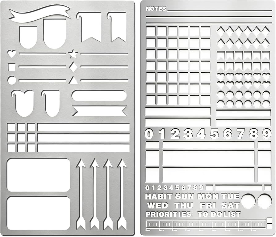 2 Pack Metal Journal Stencils - Stainless Steel Reusable, Planner Stencils for Planner & Bullet J... | Amazon (US)