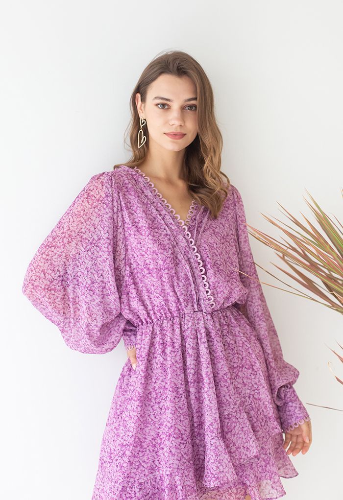 Rich Bud Print Asymmetric Chiffon Mini Dress | Chicwish