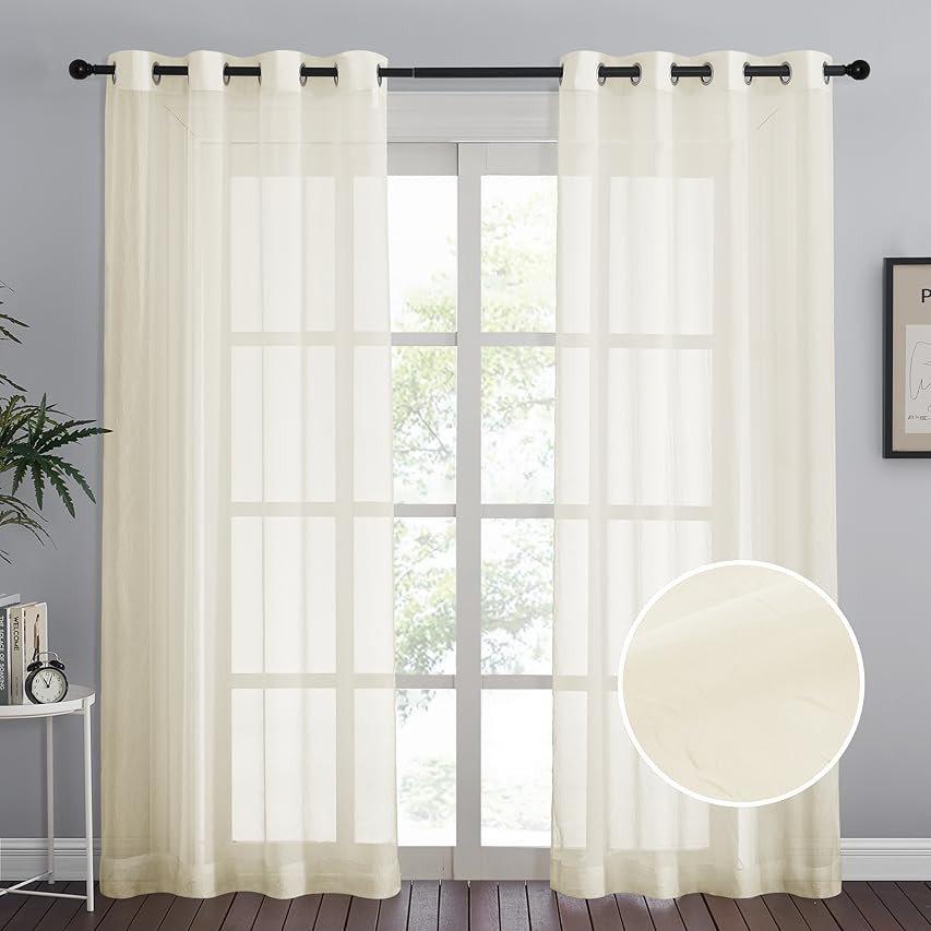 NICETOWN White Linen Curtains 108 inches Extra Long 2 Panels Set, Grommet Open Linen Elegant Priv... | Amazon (US)