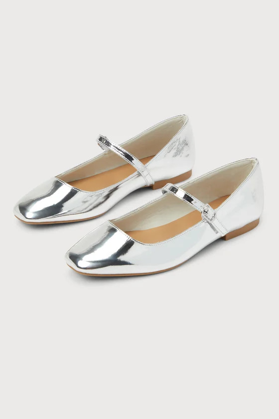 Megana Silver Patent Buckle Ballet Flats | Lulus (US)