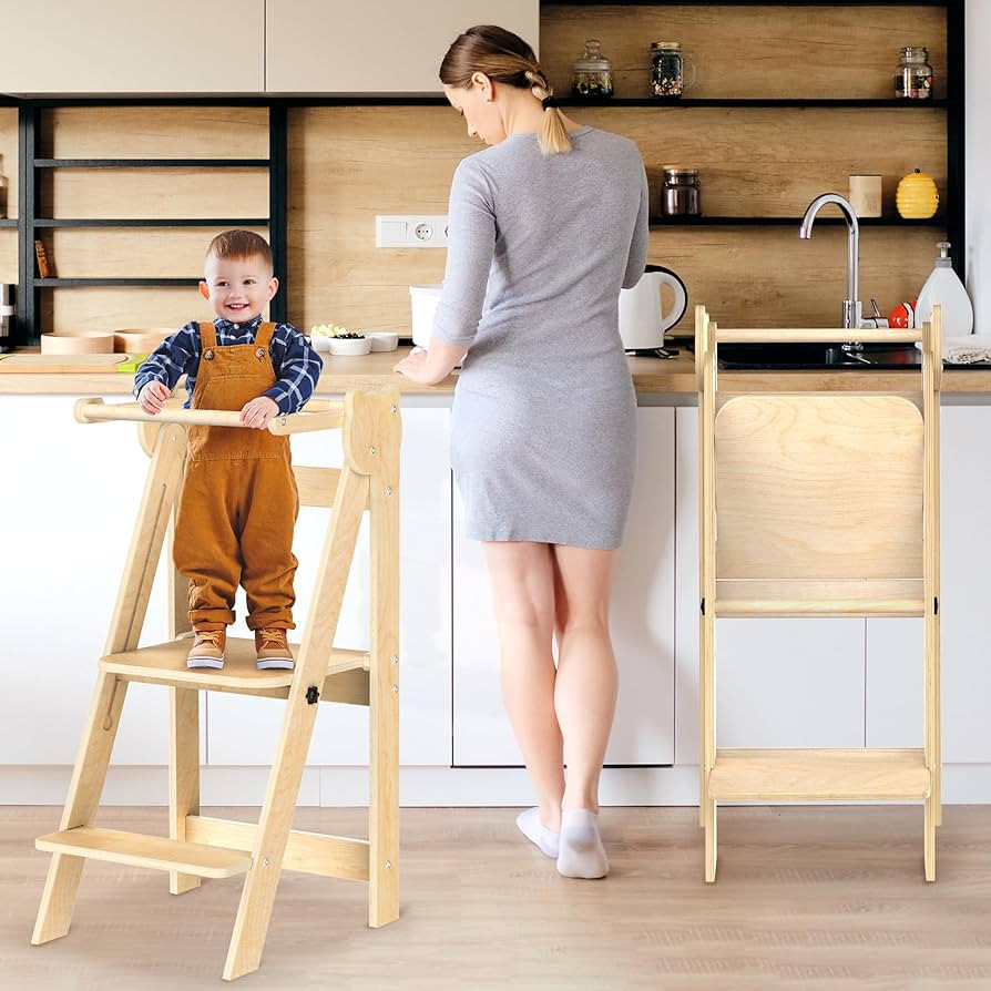 Montessori Toddler Step Stool, Wooden Toddler Tower, Foldable Toddler Kitchen Stool Helper, Toddl... | Amazon (US)