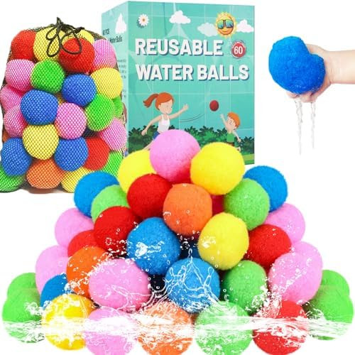 60 Pcs Reusable Water Balls, Reusable Water Balloons for Outdoor Toys and Games, Water Toys for K... | Amazon (US)