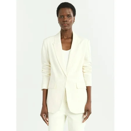 Scoop Women's and Women's Plus One Button Linen Blend Blazer, Sizes XS-4X | Walmart (US)