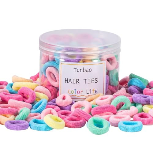 Tunbao 100 Psc Baby Hair Ties,Soft Cotton Toddler Hair Ties,Small Seamless Hair Bands for Little Girls and Kids,Multicolor Hair Elastics Ponytail Holders | Amazon (US)