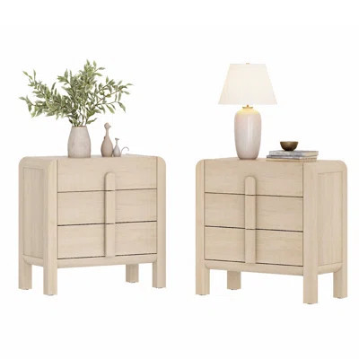Adora Modern Wood Nightstand Set Of 2 With 3 Drawers ,31.5" Large Mid-Century End Table,Curved Bedside Table Storage Cabinet For Bedroom, Living Room, | Wayfair North America