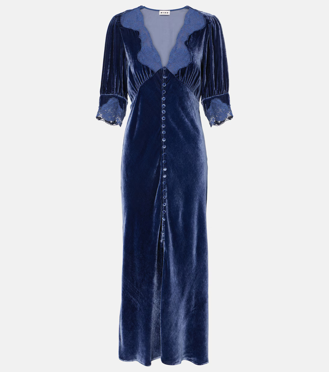 Simone lace-trimmed velvet maxi dress | Mytheresa (US/CA)