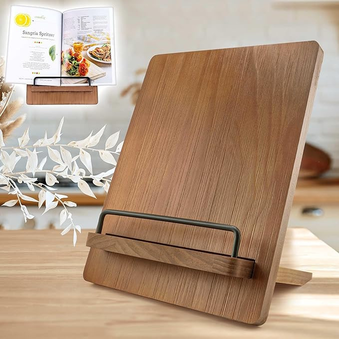 Cookbook Stand Recipe Book Holder: Recipe Cook Book Stand for Kitchen Counter, Wooden Adjustable ... | Amazon (US)