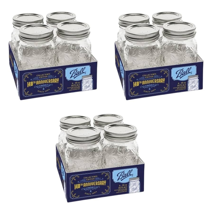 Ball Limited Edition 140th Anniversary Glass Mason Jars, Regular Mouth, Pint Size, 16 OZ, 4-Count... | Amazon (US)