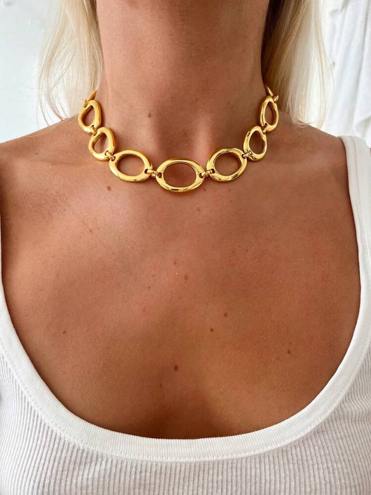1pc Matte Gold/Silver Color Asymmetrical Chunky Necklace Suitable For Women's Daily Wear | SHEIN