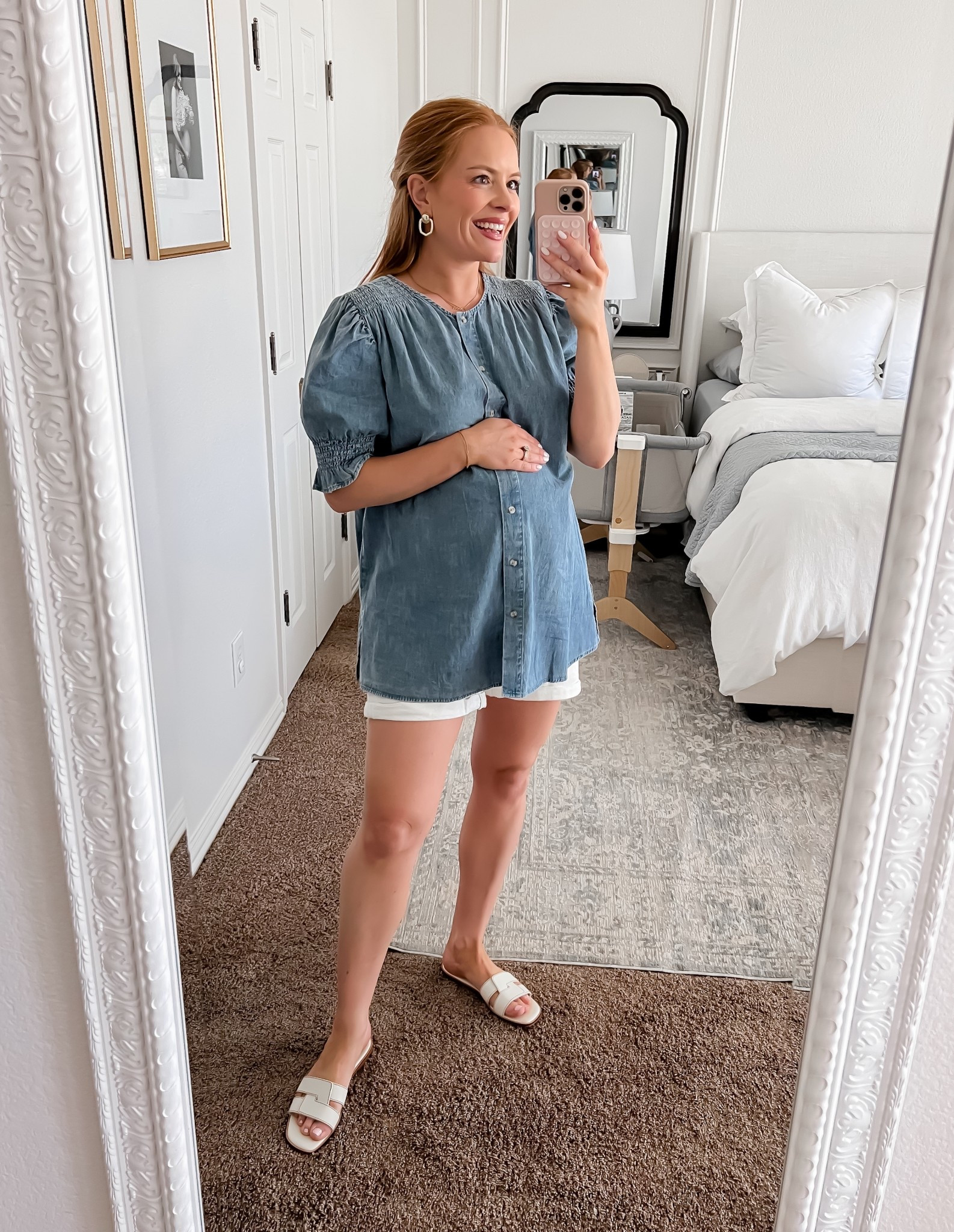 The best white maternity shorts and the cutest chambray top that fits the bump! I got my regular size in both!

#LTKBump #LTKWatchNow #LTKFindsUnder100
