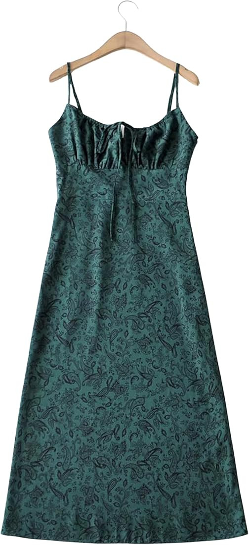 Omoone Women's Floral Dress Low-Cut Square Neck Spaghetti Strap Tie Bodycorn Dresses | Amazon (US)