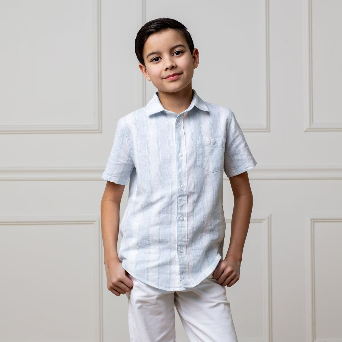 Hope & Henry Boys' Linen Short Sleeve Button Down Shirt, Kids | Target