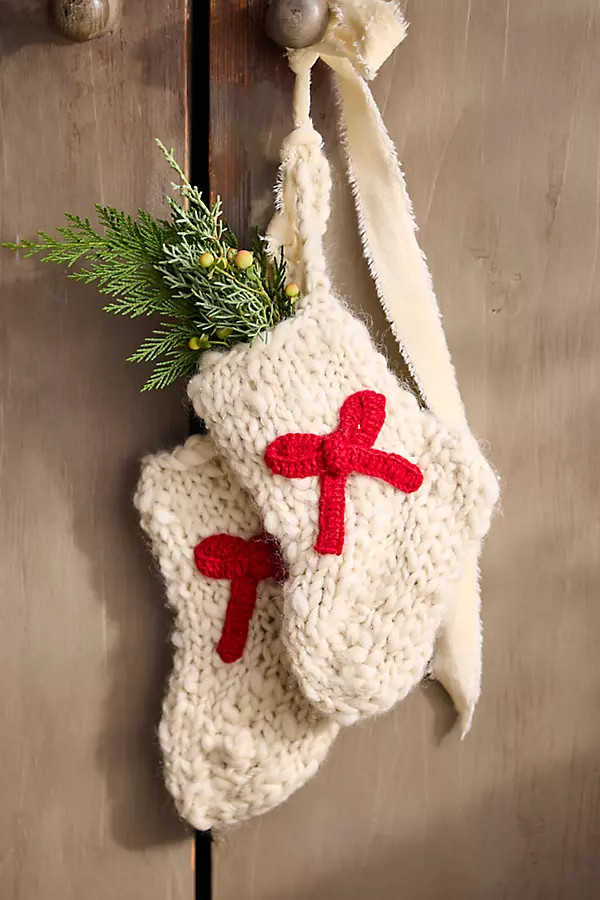 Red Bow Mini Wool Stockings, Set of 2 | Anthropologie (US)