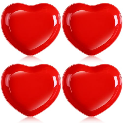 Tioncy 4 Pcs Ceramic Heart Shaped Plates 9 Inches Valentines Day Porcelain Heart Bowls Cute Dinner Dishes for Dessert Salad Appetizer Party Supplies(Red) | Amazon (US)