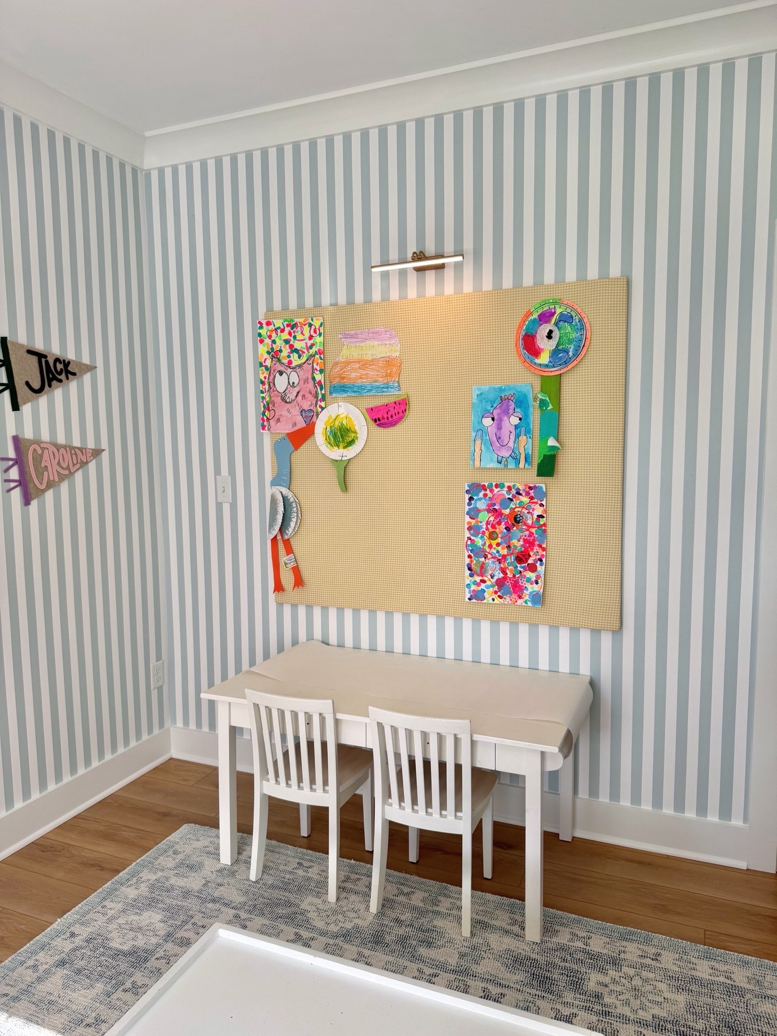 DIY pinboard, giant pinboard, large pinboard, oversized pinboard, DIY bulletin board, large bulletin board, kids art display, kids artwork display, playroom ideas, playroom decor, kids playroom, playroom organization, playroom DIY, kids craft room, craft room ideas, kids art station, art display wall, kids artwork storage, bulletin board ideas, fabric covered bulletin board, cork board, large cork board, DIY cork board, kids table and chairs, activity table, playroom table, striped wallpaper, blue striped wallpaper, kids room decor, playroom inspiration, kids room organization, DIY home decor

#LTKHome #LTKmomlife #LTKKids