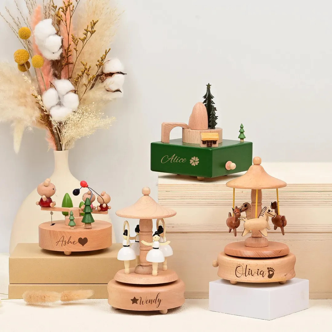 Personalised Ballerina Musical Carousel Wooden, Christmas Music Box, Wooden Horse Musical Carouse... | Etsy (US)