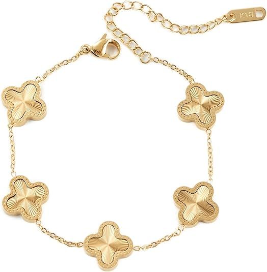 shizhen 18K Plated Lucky Clover Bracelet | Adjustable Cute Link Jewelry | Fashion Gifts for Women... | Amazon (US)