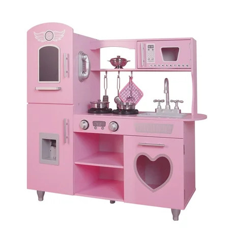 Kitchen Set for Kids Wooden Play Kitchen Toy Kitchen Sets for Girls Gift Pink Kitchen for Toddlers K | Walmart (US)