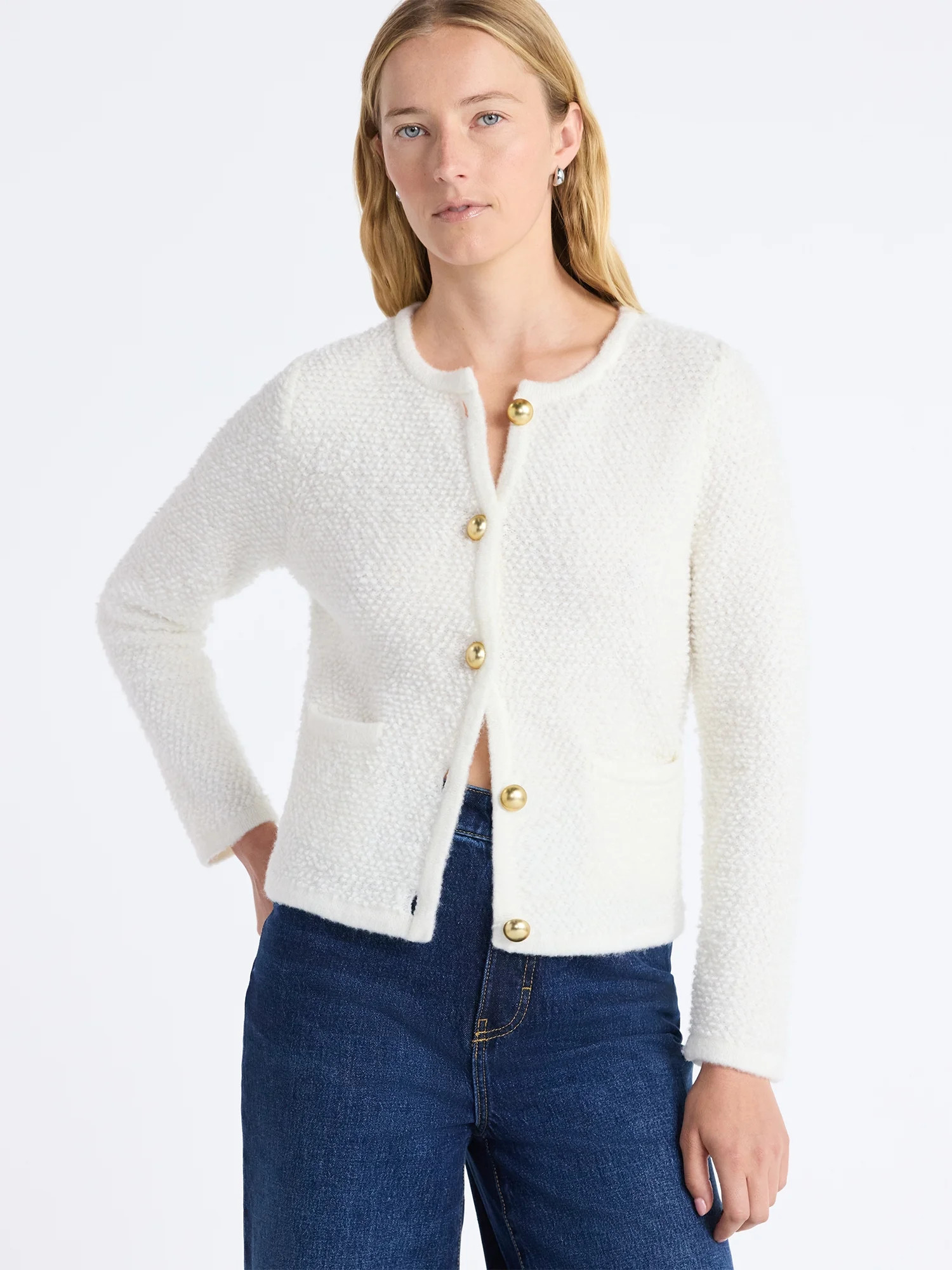 Free Assembly Women's Nubby Cardigan with Welt Pockets, Midweight, Sizes XS-XXL - Walmart.com | Walmart (US)