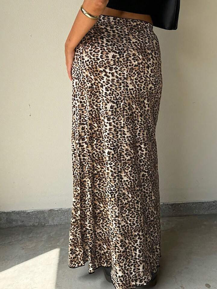 INAWLY Women's Fashionable Low-Waist Leopard Print Bow Decor Long Skirt, Autumn | SHEIN