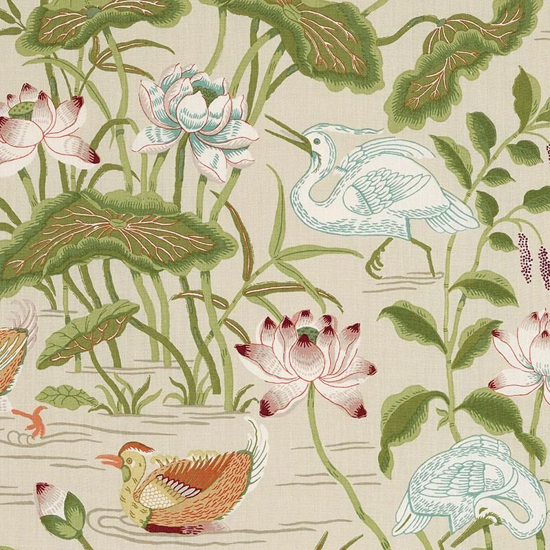 Schumacher Lotus Garden Parchment Fabric | DecoratorsBest