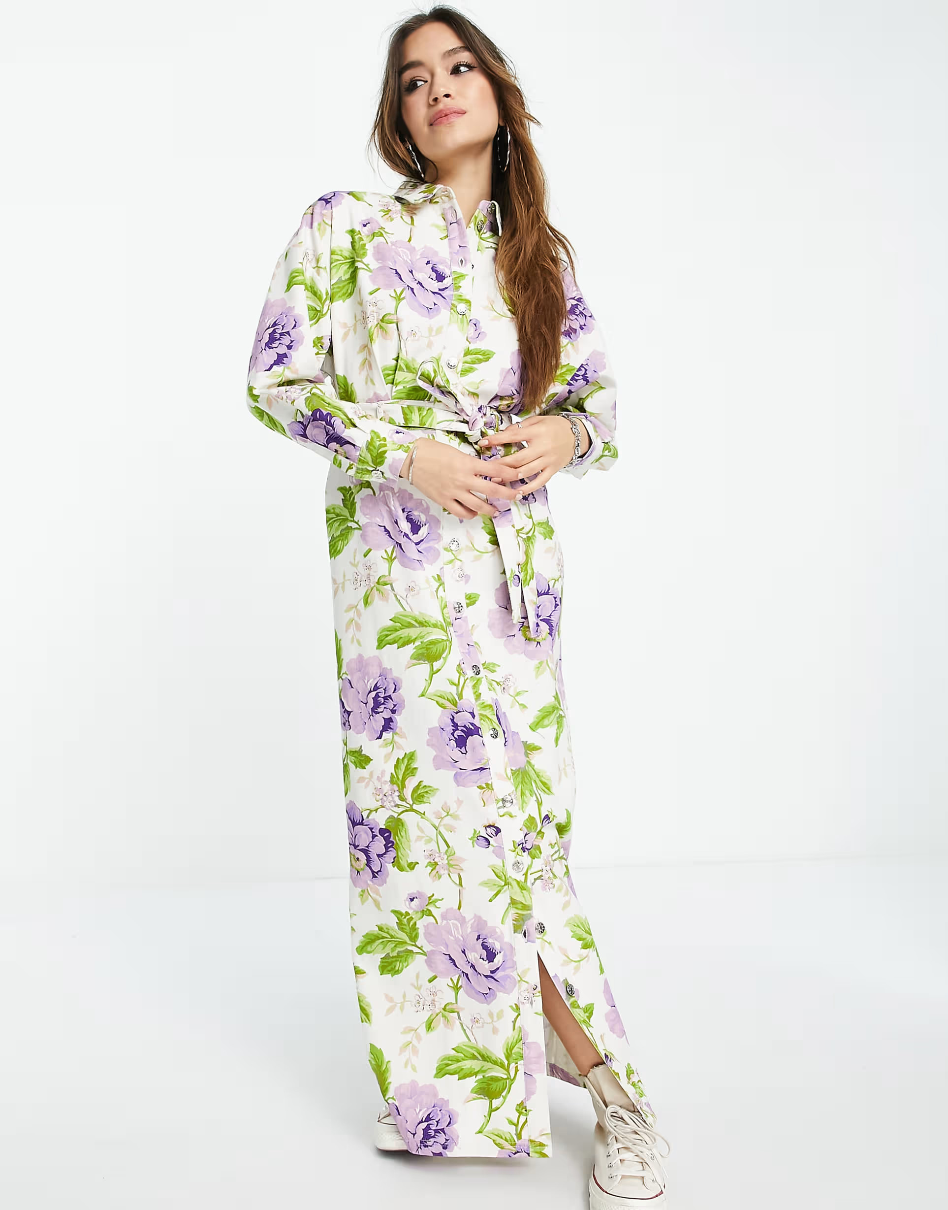 ASOS DESIGN twill maxi shirt dress in floral print | ASOS (Global)