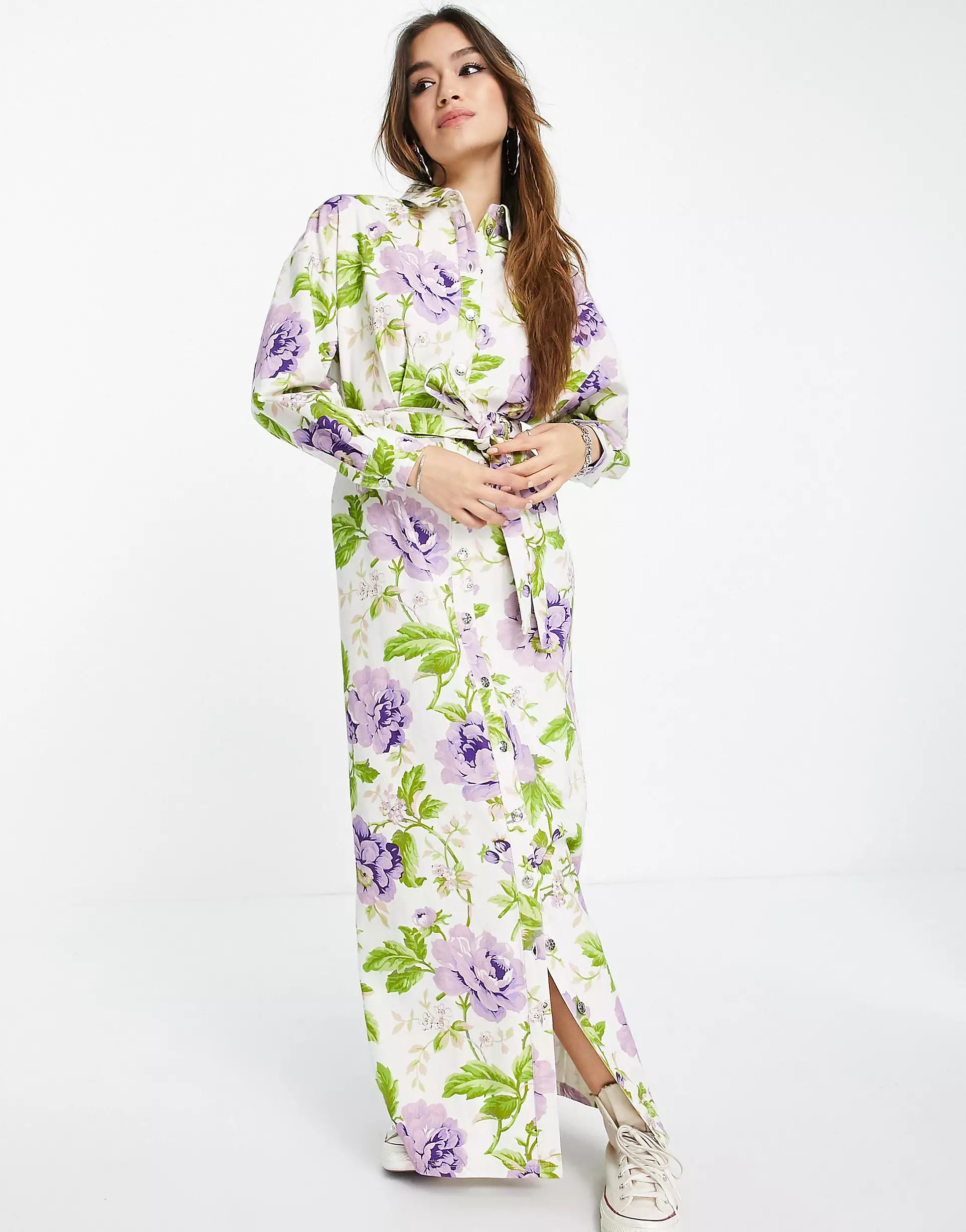 ASOS DESIGN twill maxi shirt dress in floral print | ASOS (Global)