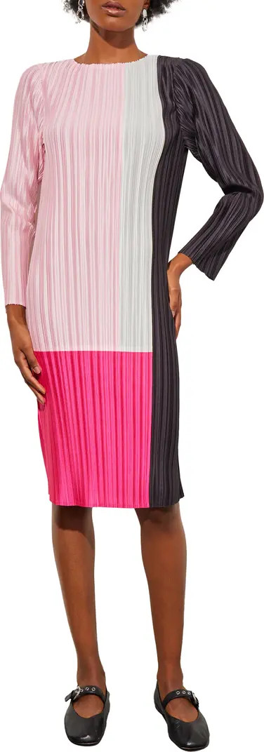 Ming Wang Colorblock Pleated Long Sleeve Dress | Nordstrom | Nordstrom