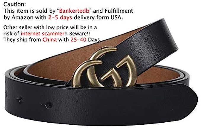 G-Style Gold Buckle Womens Slim Belt ~ 2.5cm Belt Width | Amazon (US)