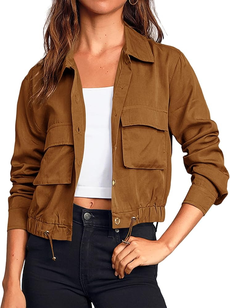 Onedreamer Women's Military Safari Cropped Jackets Button Down Lightweight Oversized Utility Anor... | Amazon (US)