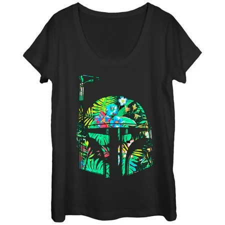 Women s Star Wars Hawaiian Print Boba Fett Helmet Scoop Neck Black 2X Large | Walmart (US)