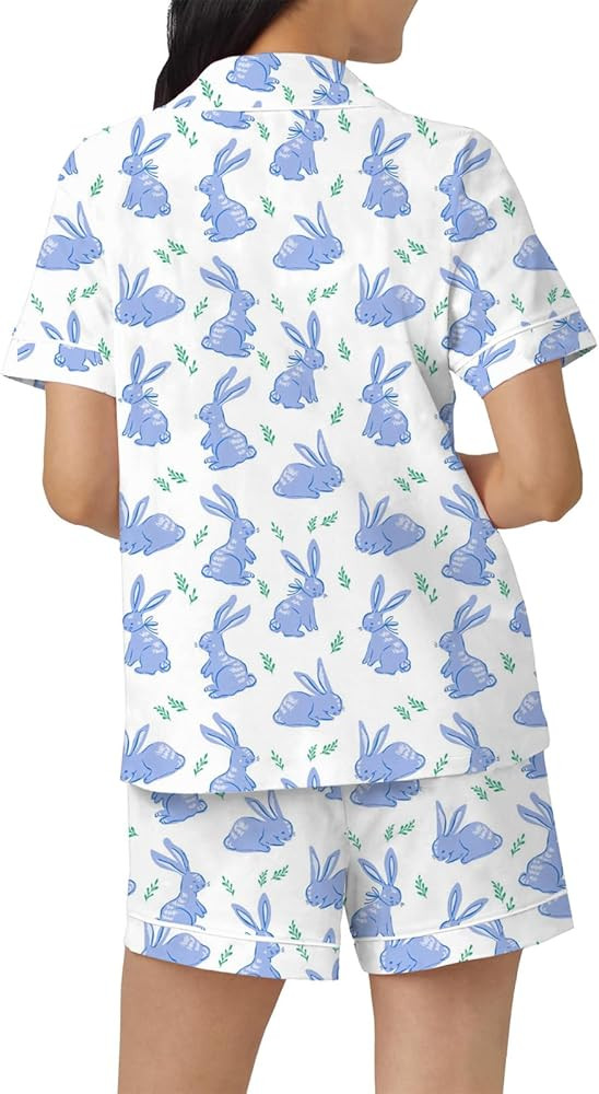 Women Easter Pajamas Set Cute Bunny Button Down Shirt and Shorts 2 Piece Pj Set Y2K Easter Outfit... | Amazon (US)