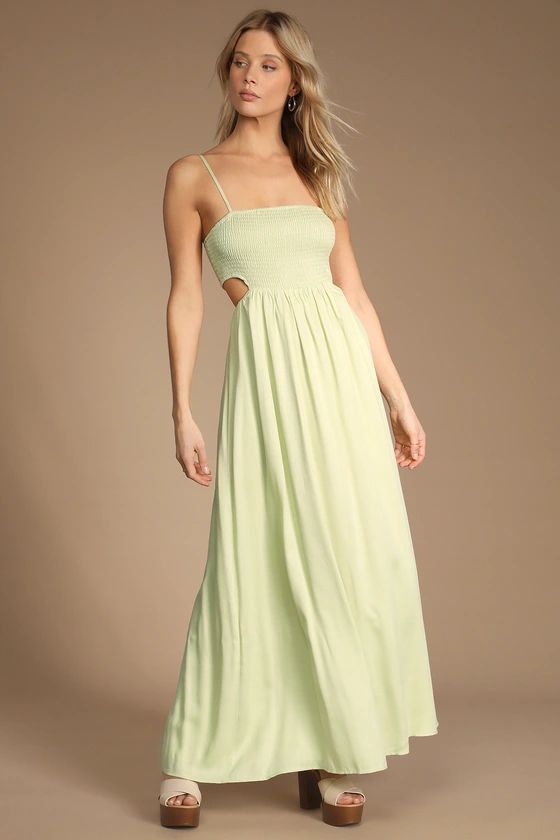 Sweetest Blossoms Light Green Smocked Cutout Maxi Dress | Lulus (US)