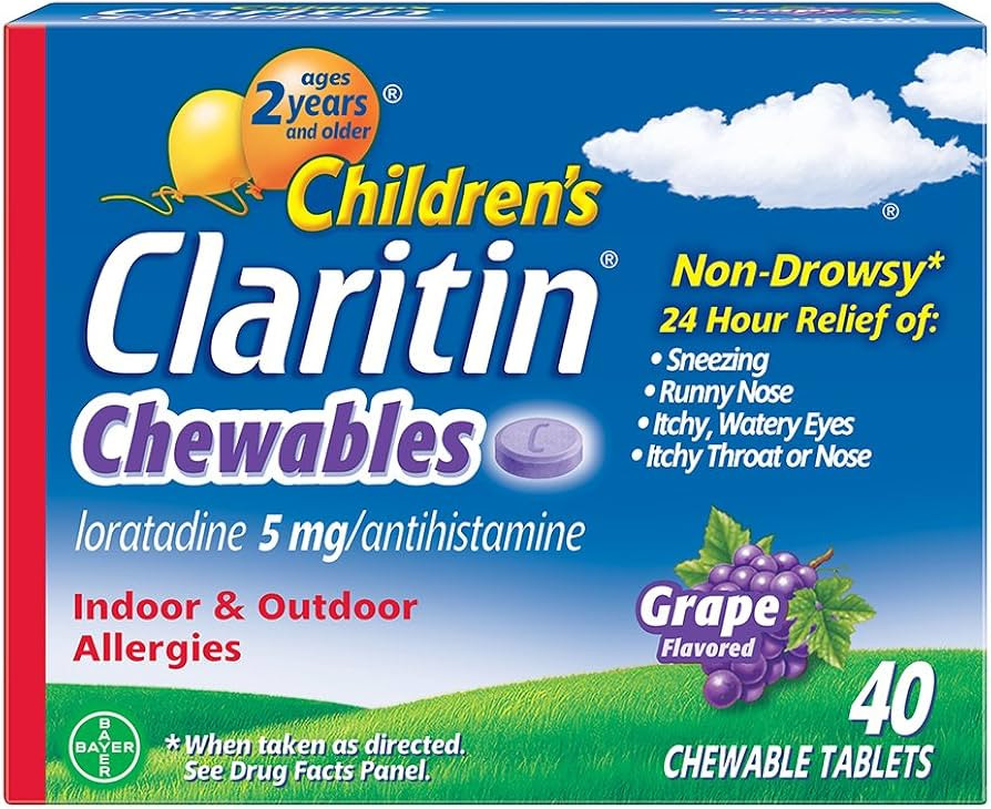 Claritin Children's Chewables 24 Hour Allergy Relief, Non Drowsy Kids Allergy Medicine, Grape Ant... | Amazon (US)