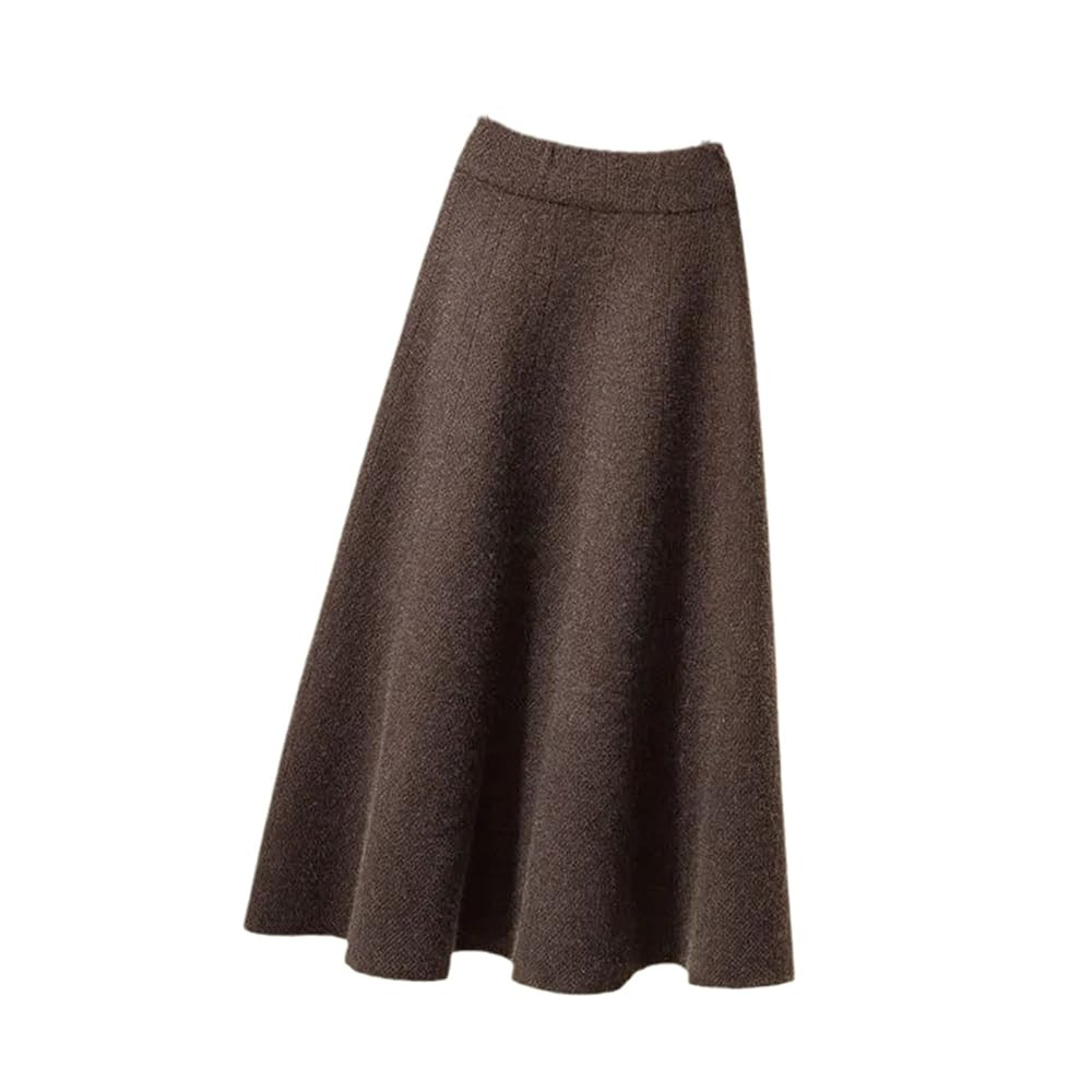 Women's Knitted Pleated Skirt Midi Elastic High Waist A-Line Sweater Skirt | Amazon (US)