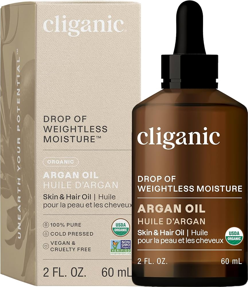 Cliganic Organic Argan Oil, 100% Pure - for Hair, Face & Skin | Cold Pressed Carrier Oil (Packagi... | Amazon (US)