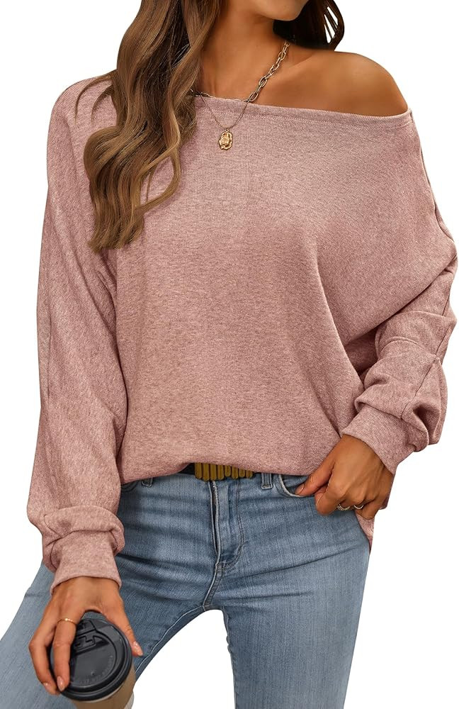 CFLONGE Women's Fall Sweaters 2024 Casual Oversize Pullover Batwing Long Sleeve Drop Shoulder Swe... | Amazon (US)