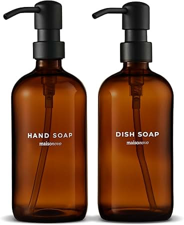 Amazon.com: MaisoNovo Soap Dispenser 2-Piece Set | 16.9oz Amber Bottles with Black Plastic Pumps | Amazon (US)