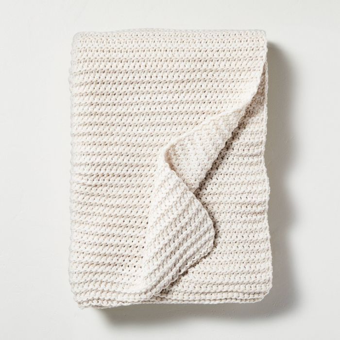 Chunky Knit Throw Blanket Heather Oatmeal - Hearth &#38; Hand&#8482; with Magnolia | Target