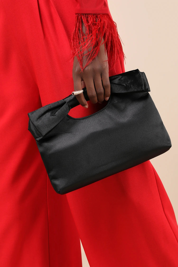 Total Romantic Black Satin Bow Clutch | Lulus