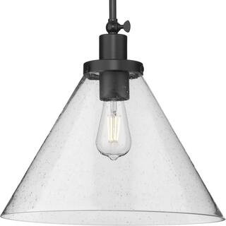 Progress Lighting Hinton Collection 16 in. 1-Light Matte Black Pendant with Clear Seeded Glass Shade | The Home Depot
