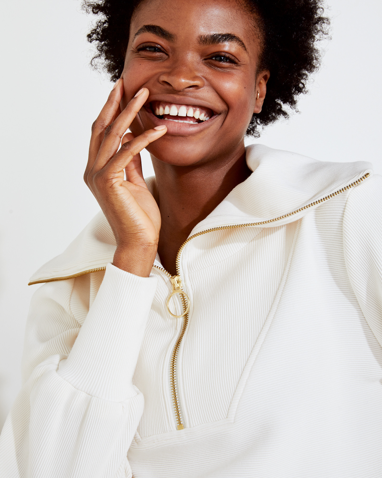 Varley Ribbed Half-Zip Sweatshirt | White | Large | Haven Well Within