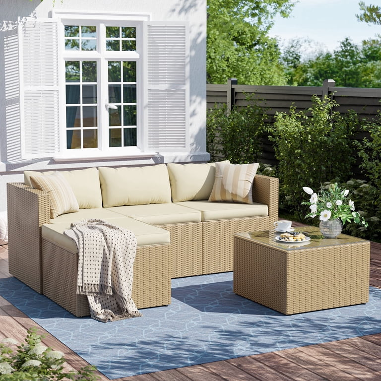 ELPOSUN 5-Piece Patio Furniture Conversation Set, All-Weather Wicker Outdoor Sectional Sofa Set w... | Walmart (US)