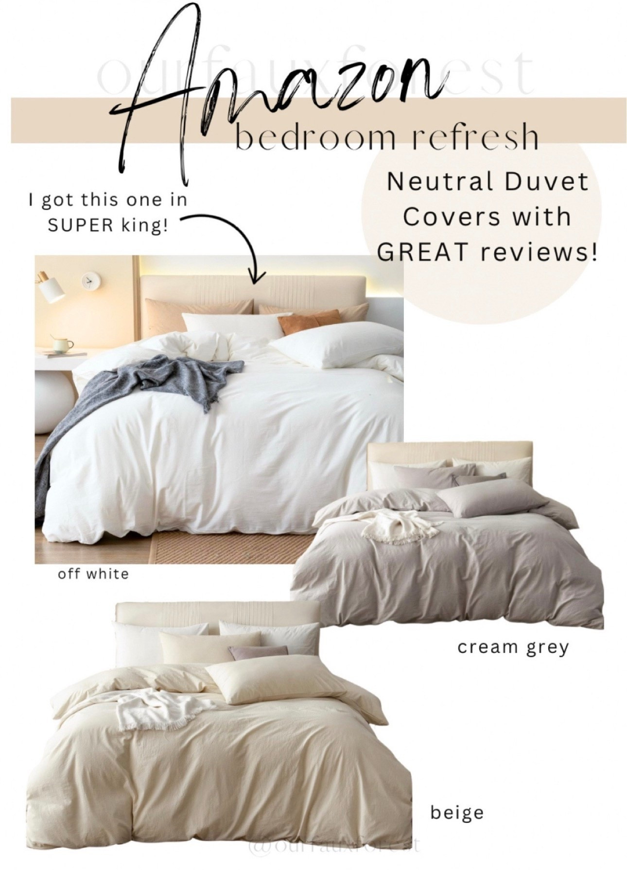 It’s that time of year for a bright bedroom refresh! I have this super king duvet cover and it has held up SO well. It fits nicely in our washing machine and cleans up AMAZINGLY! Husband and dog approved! 

For the price, you could get two! There are other colors available than these neutrals I picked out!



#LTKdayinmylife #LTKHome #LTKmomlife
