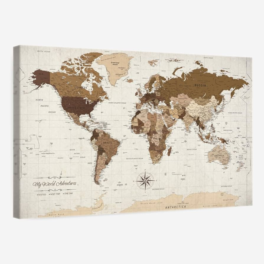 Forever Map - My World Adventures Push Pin Travel Map - Horizontal Canvas Wall Art - Living Room ... | Amazon (US)